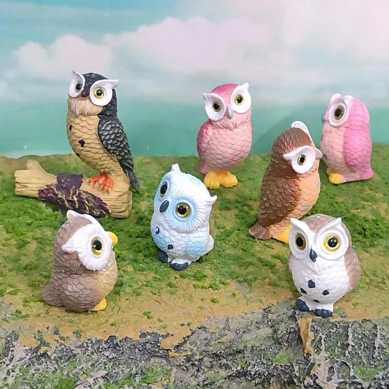 Miniature Cartoon Simulation Owl Figurine Realistic Resin Bird Decoration Cute Kawaii Collectible Home Desktop Figurines