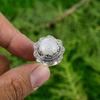 Natural Rainbow Moonstone Gemstone Solitaire White Adjustable Ring 925 Silver