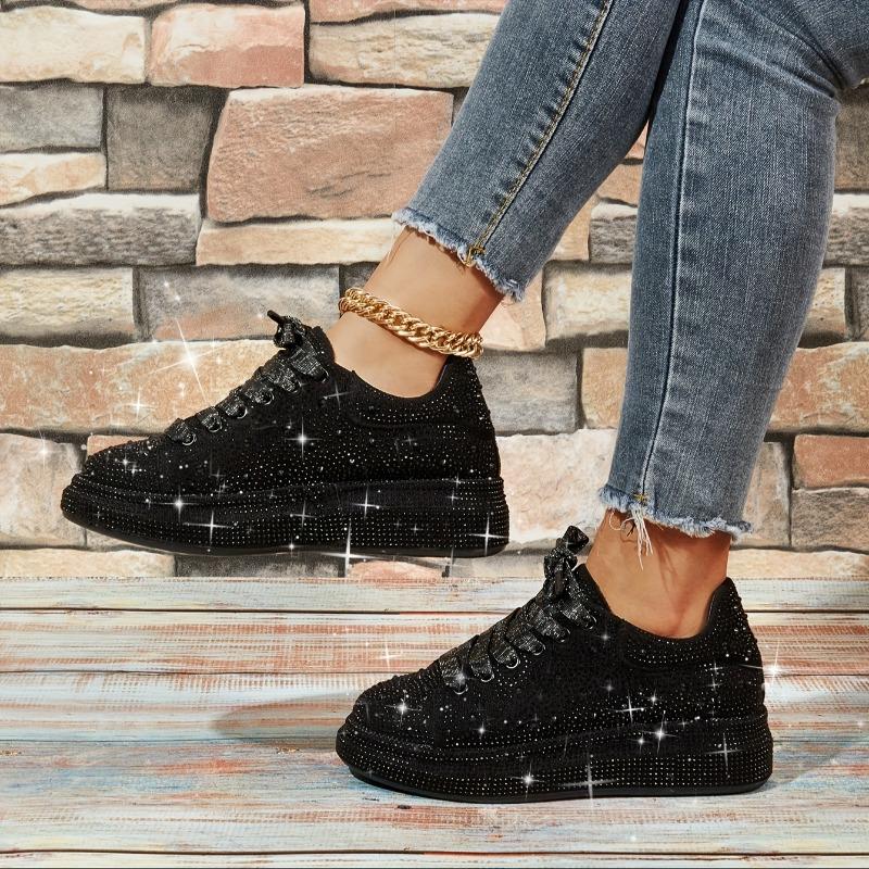 2025 New Rhinestone Thick Bottom Casual Sneakers Women Full Drill Muffin Shoes Rhinestone Single Shoes