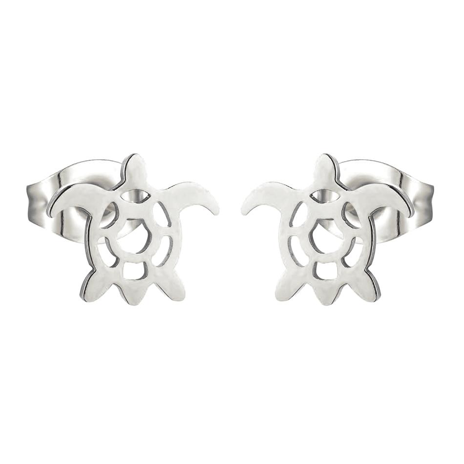 12 Pair Marine Animal Earrings for Women Sea Turtle Shell Starfish Dolphin Penguin Fish Stainless Steel Ear Studs Summer Zircon