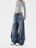 Women's Plus Size Retro Washed Wide-Leg Jeans - Spring/Autumn Casual Loose Fit