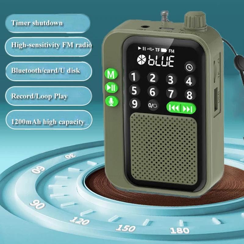 Mini Pocket FM Radio High Sensitivity Digital Radios Receiver Wireless Bluetooth Speaker with LED Display Recording Sleep Timer