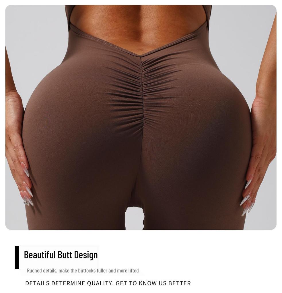 Women's Backless Slim Fit Yoga Jumpsuit - High Elastic, Hip Lifting, Square Neck, One-Piece Sports Shorts.