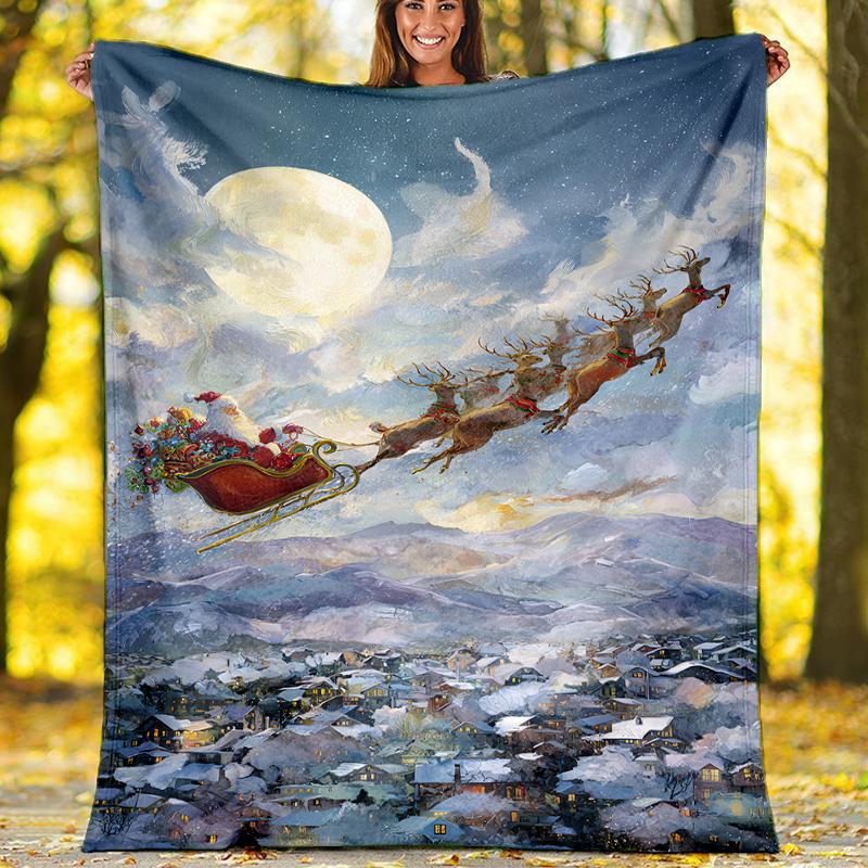 Christmas Santa Claus Theme Printed Blanket - Perfect for Couch, Bed, Travel & Outdoor Use | Machine Washable, Cozy & Durable.