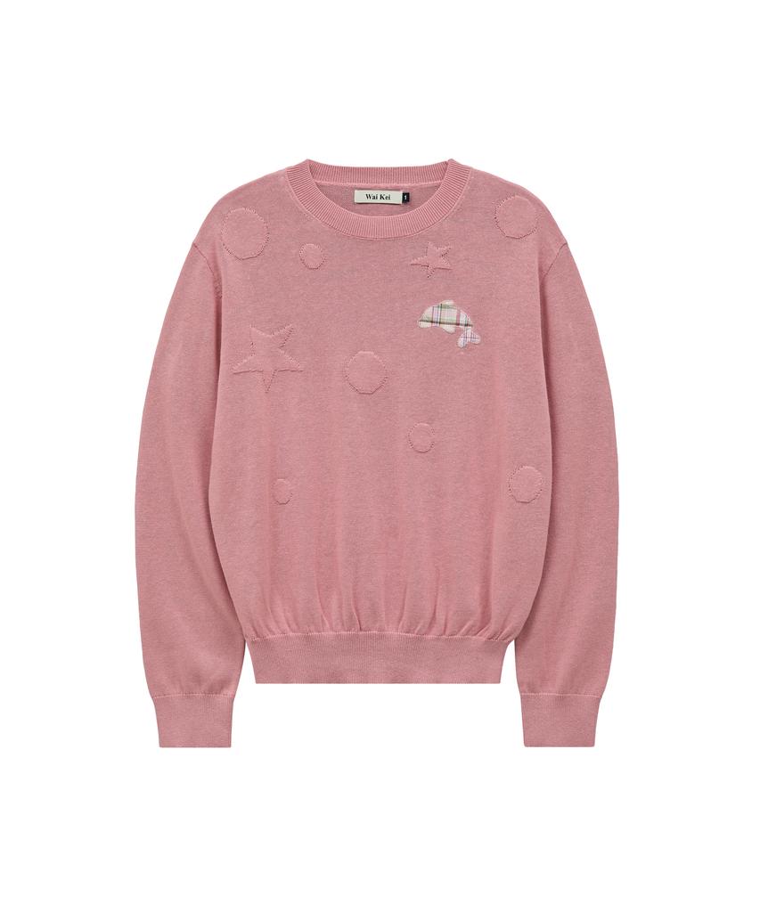 WAIKEI Dolphin Check Applique Crewneck Knit Pink