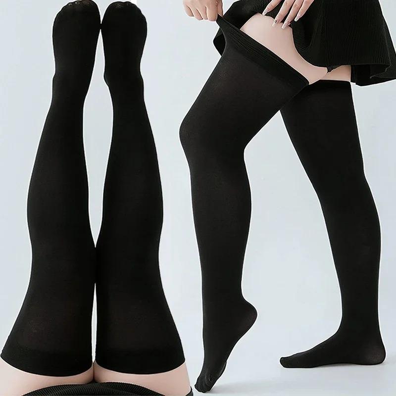 Calcetines largos sexys de color liso, negros y blancos, para mujer, por encima de la rodilla, hasta el muslo, cálidos, estilo Lolita
