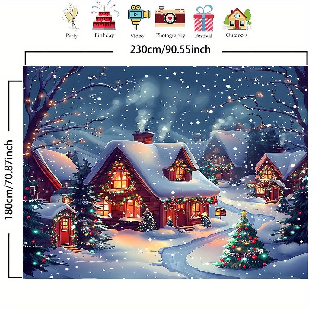 1Pcs Winter Town Snow Covered Homes Decoration Background Winter Backdrop For Photo Studio Photo Booth Party