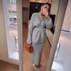 Autumn 2025 Women's Knit V-neck Lace-up Cardigan and Bodycon Long Skirt Set