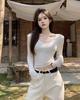 Black Spicy Girl V-neck Long Sleeve Shoulder Pad Top - Slim Fit Summer Innerwear