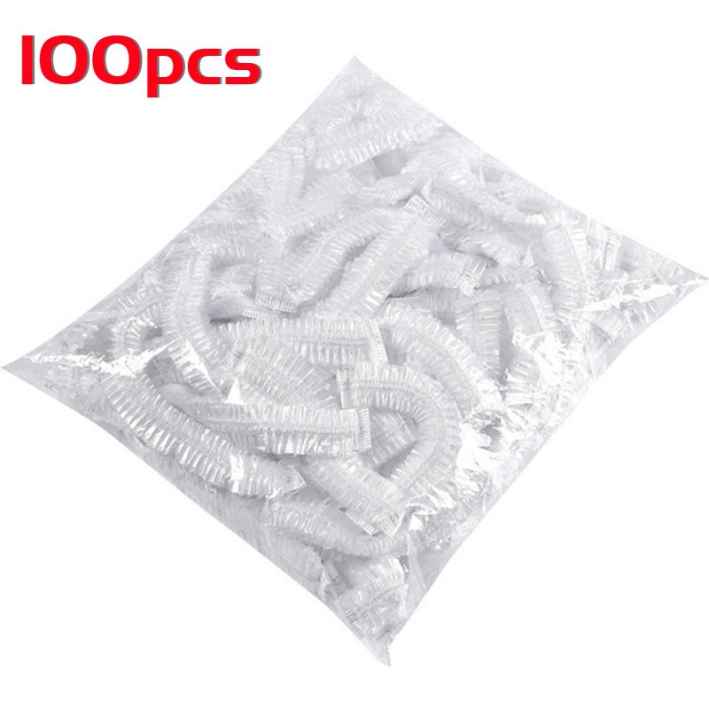 100pcs/set Disposable Shower Caps Plastic Waterproof Headgear Pink Spa Salon Hotel Hair Dye Women Elastic Hair Cap Bathroom