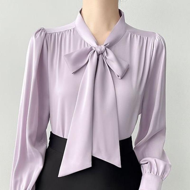 Women's Bow Satin Long Sleeved Shirt Women's Professional Temperament Ribbon Shirt