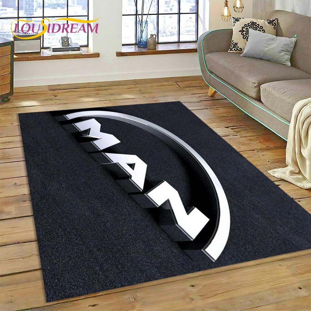 Tappeto con stampa 3D con logo di camion Man per soggiorno, camera da letto, arredamento per la casa, tappetino antiscivolo, decorazione per divano, zerbino, regalo per bambini
