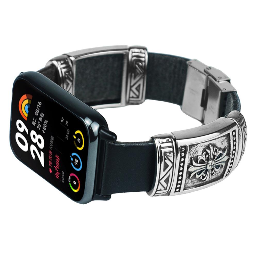 For Xiaomi Smart Band 8 Pro Watch Strap Embossment Design Retro PU Leather+Alloy Wrist Strap