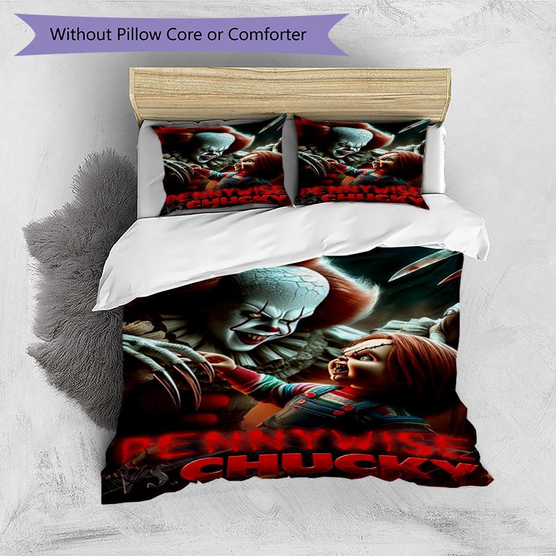 Juego de funda nórdica de 3 piezas (1 funda de edredón + 2 fundas de almohada, sin núcleo), Juego de Ropa de Cama con Estampado de La Novia de Chucky, Decoración de Dormitorio, Todas las Estaciones, Regalo de Cumpleaños