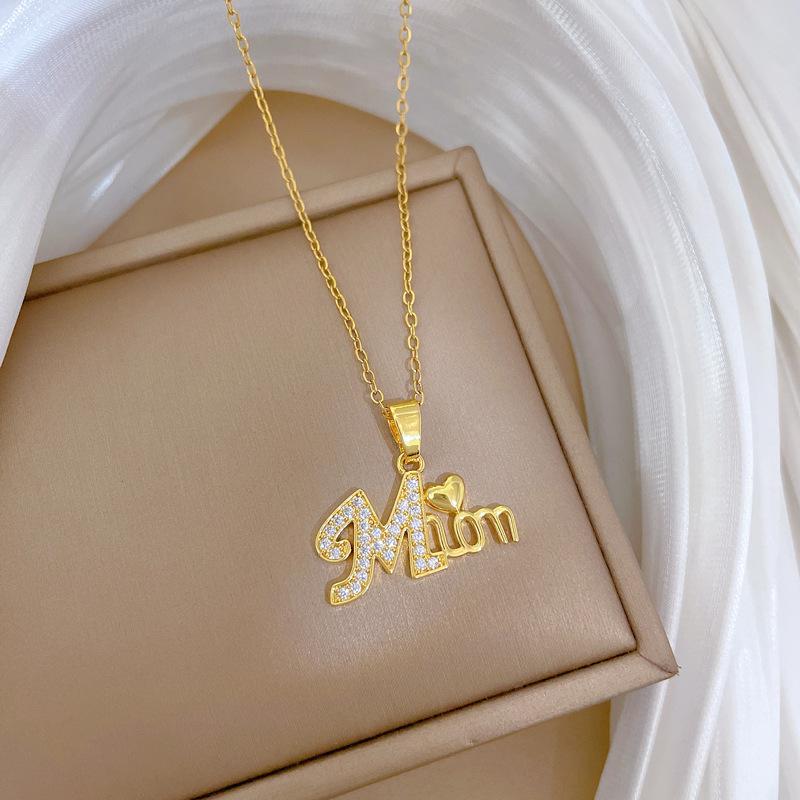 Love Full Diamond Mama Fashion Light Luxury Temperament Gorgeous Full Diamond Necklace Female Versatile Collarbone Chain Titanium Steel