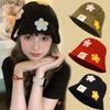 Korean Style Flower Knitted Hat Crochet Bucket Hat Fashion Beanies Hat  Autumn and Winter
