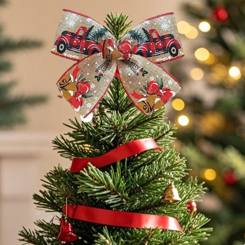 2 Rolls Bucolic Burlap Style Ribbon With Santa Sleigh Bells Holiday Homes Decoration Accessories