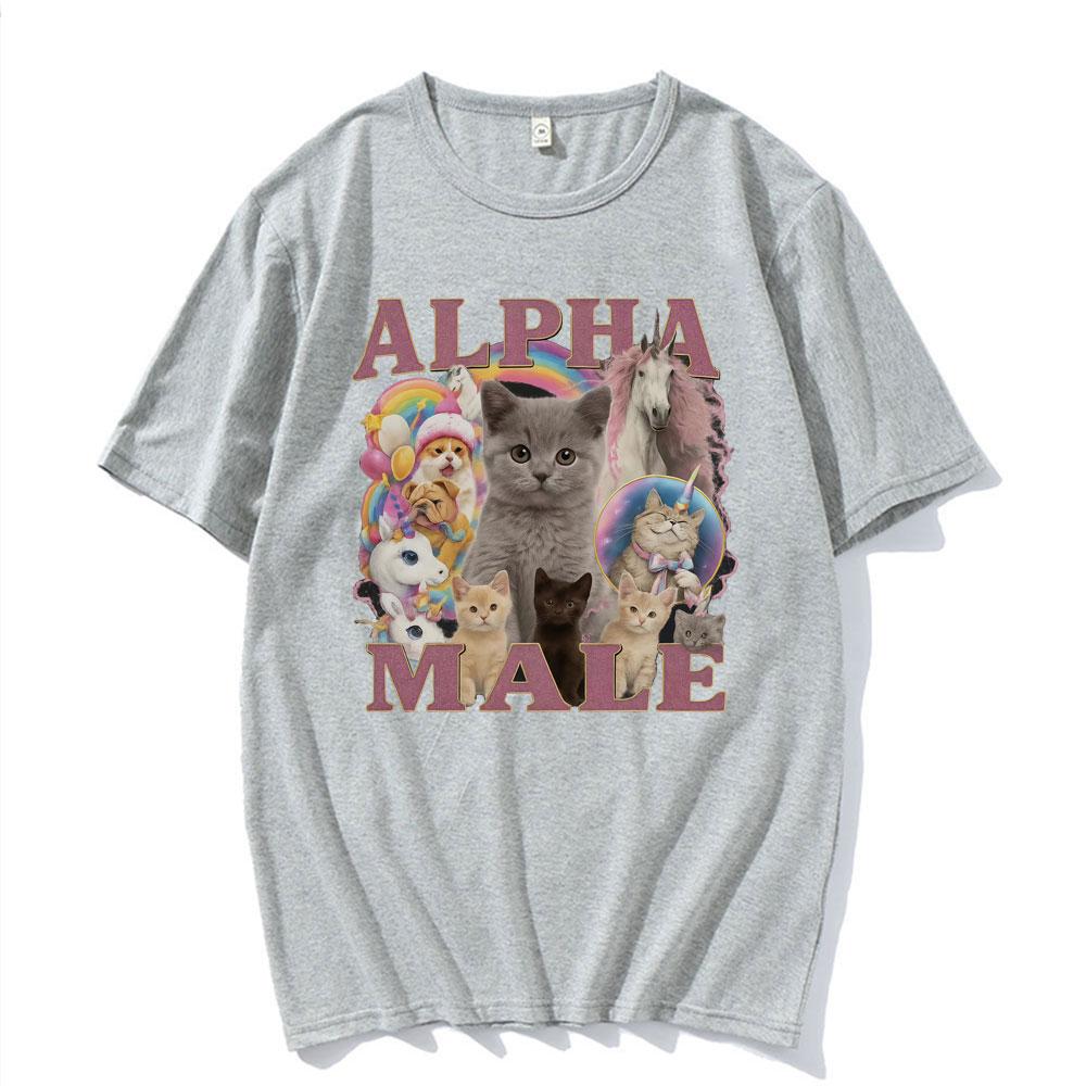 Alpha Male Funny Kitten Cat Meme T Shirts Unisex Fashion Cute Kawaii Unicorn Rainbow T-shirts Men Fashion Summer Comfort T Shirt
