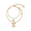 Louis Vuitton Pulseira Feminina com Design de Corrente Dupla com Letra Lv Dourada MA084A