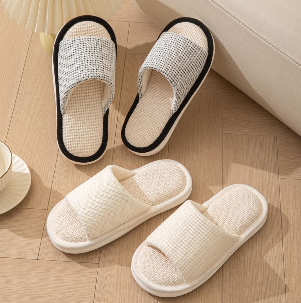 Elegant Hairy Slippers Small Perfume Style Linen Slippers Indoor Sandals Slippers Plaid Simple Fabric Cotton Slippers Female Home Shoes Slippers Pink