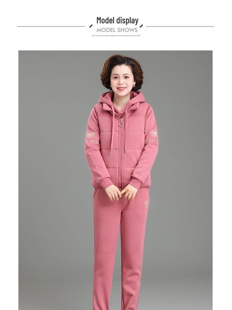 Women's Winter Sportswear Set: Velvet Thickened Vest & Coat for Middle-Aged & Elderly
