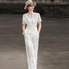 Lanseer Women's Striped Cross-Waist Top & Wide-Leg Pants Set