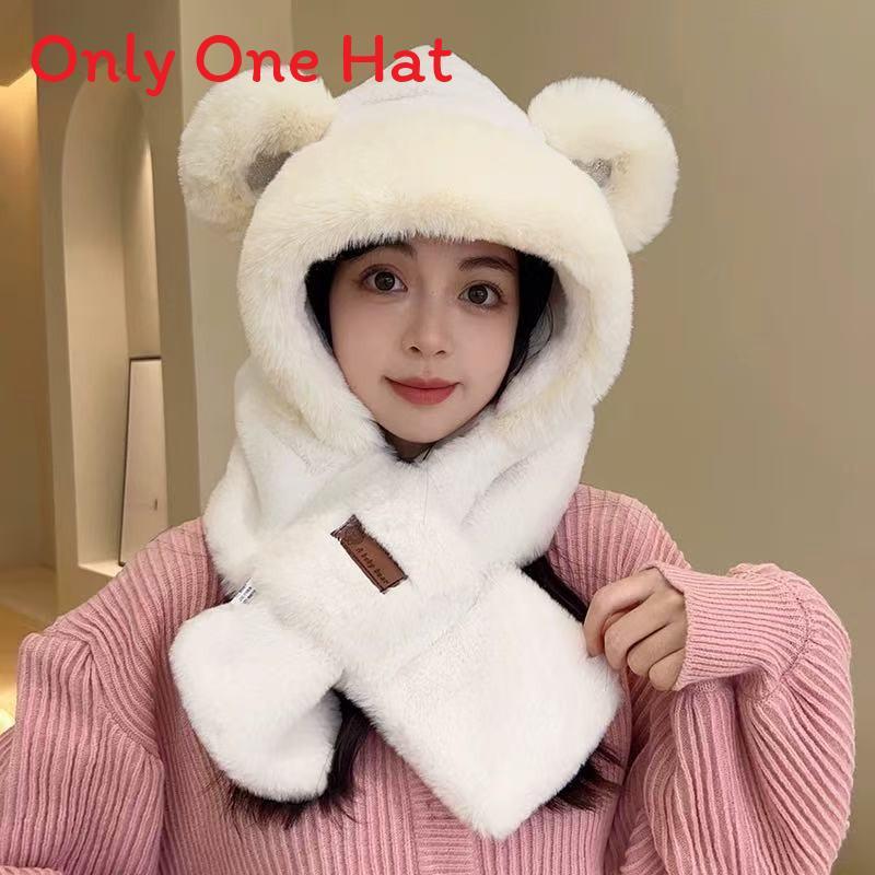 

Plush Bear Eared Wool Hat With Fluffy Fleece For Autumn Winter Warmth Style D