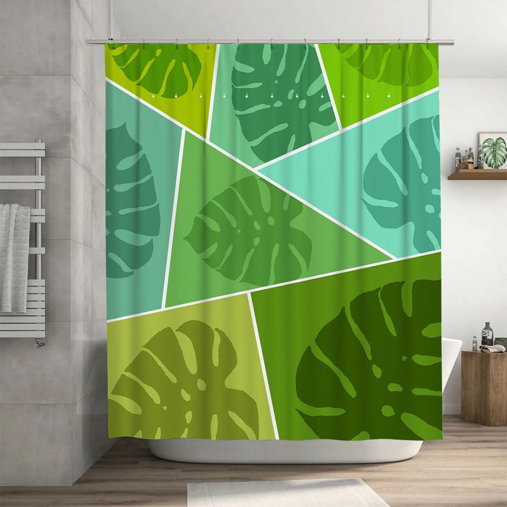 Green Leaf Pattern Shower Curtain Modern Bathroom Decor Waterproof Fabric 3D Printing Customizable Size Shower Curtains For Bath