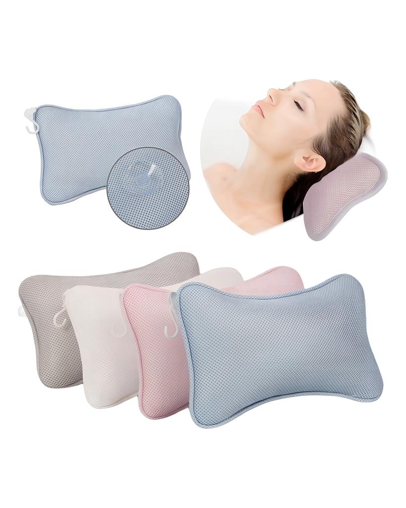 Non-Slip Cushioned Bath Tub Spa Pillow 3D Mesh Spa Bathtub Head Rest Pillow With Suction Cups For Neck Back Bathroom Accessories