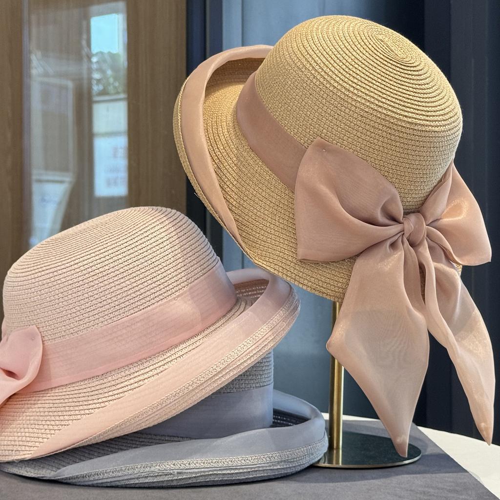 Korean Style Bow Woven Sun Hat For Kids Wide Brim Small Face Summer Outdoor Vacation Style Grass Hat