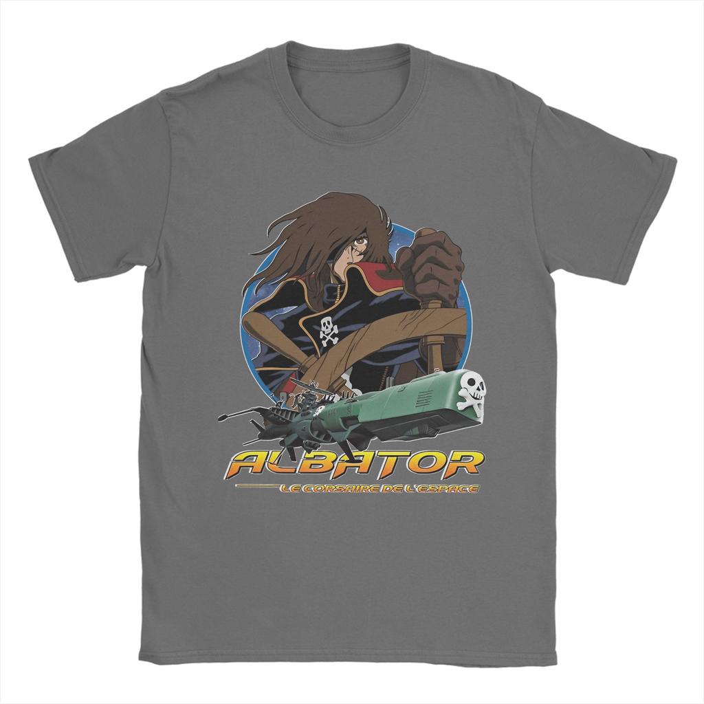 Men's T-Shirts Anime Captain Harlock Vintage 100% Cotton Tees Short Sleeve  T Shirts Crewneck Tops Gift Idea