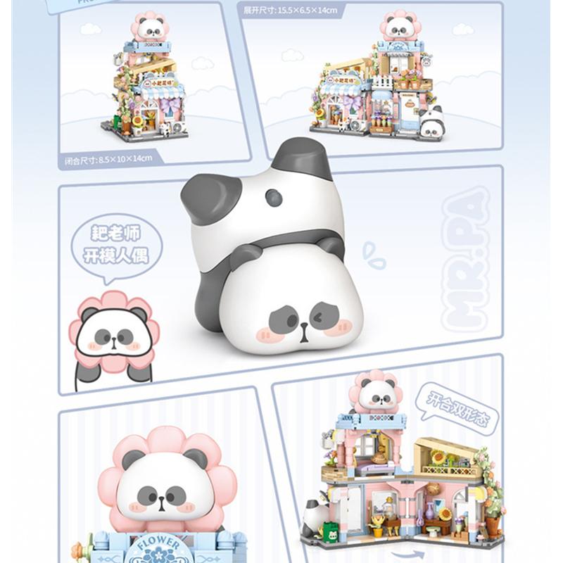 New Panda Restaurant Taiyaki Flower Store Street View Shop Food House Building Blocks Kit Girls Bricks Model Kids Toy Children