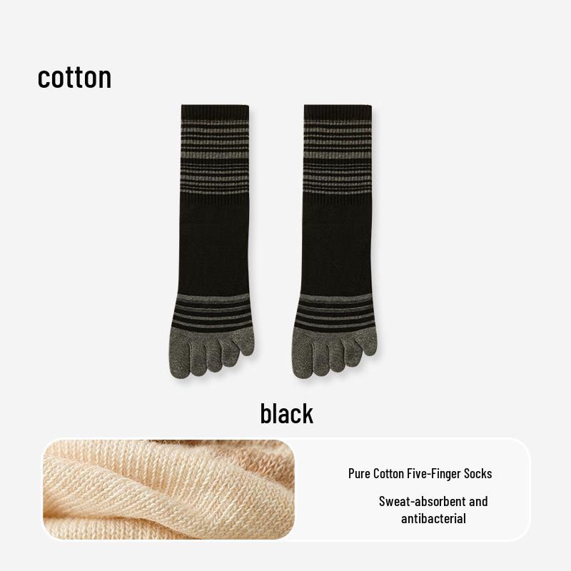 Women's Pure Cotton Non-Slip Five-Toe Mid-Calf Socks: Breathable, Odor-Resistant, Striped, for Spring/Summer
