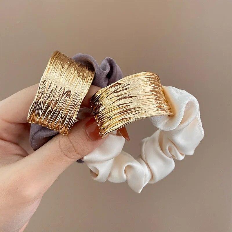 1/2pcs Korean Metal Satin Large Intestine Ring Women Rubber Bands Hair Ties Hair Rope Girls Ponytail Holder Headdress Hair Accessories