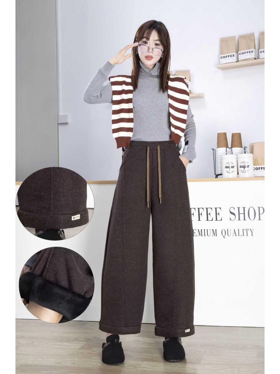 Women s Wide-Leg Woolen Pants - Autumn/Winter 2025 Velvet, Petite, Casual Drape Style XL