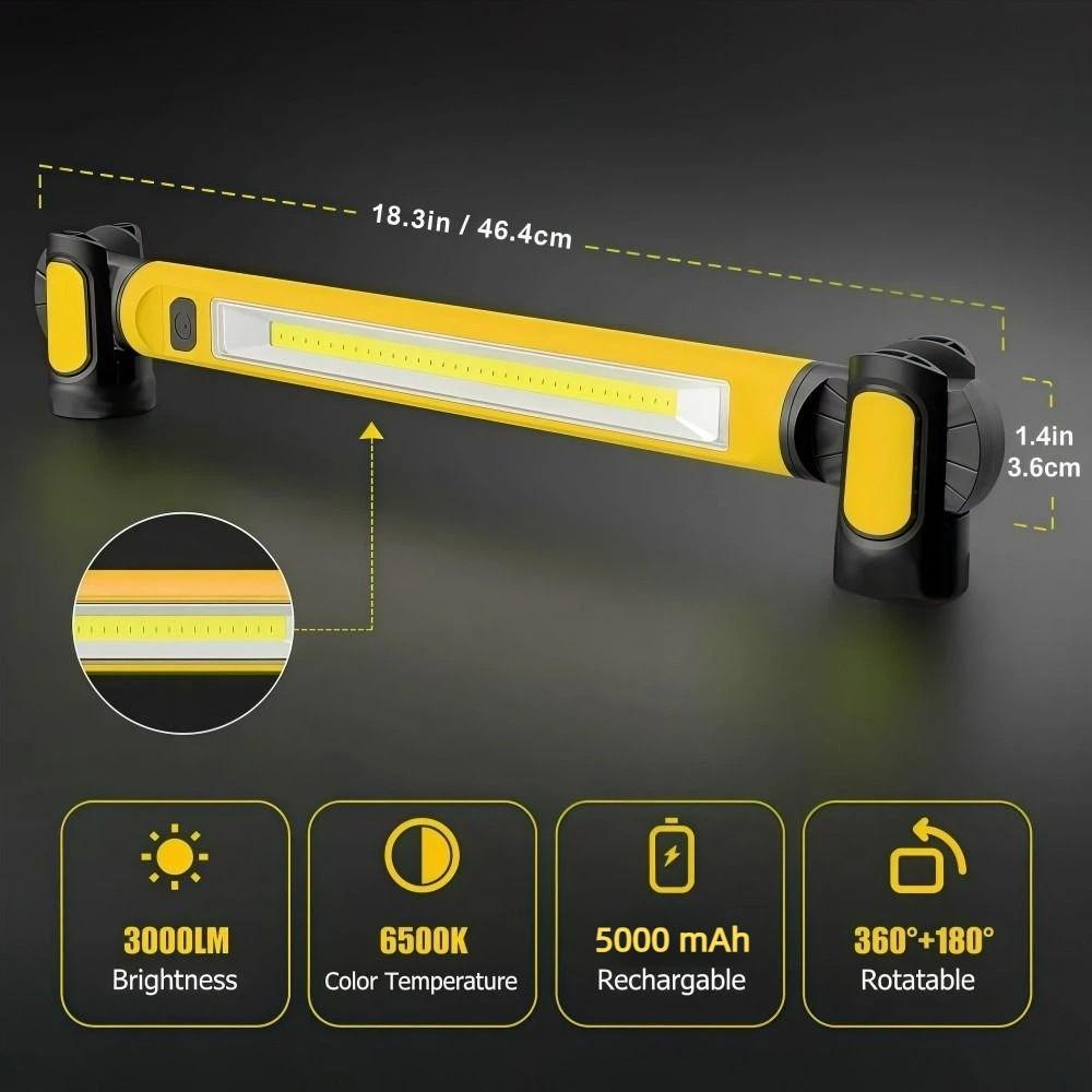 LED Under Hood Work Light Bar with Hooks Cordless Magnetic Light Bar 5000mAh Rechargeable Car Hood Flashlight