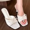 Fashion High Heels Bow Slippers 2025 Summer Fashion Casual Women Sandals New Outside Beach Dress Slippers Designer Sweet Women Slippers