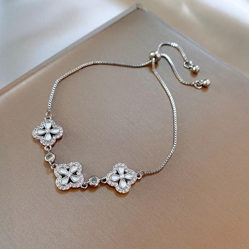 Elegant Gold Plated Zircon Rhombus Flower Bracelet Women Adjustable Minimalist Luxury Daily Wear