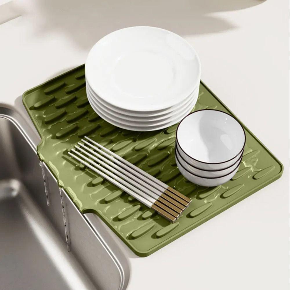 Non-Slip Silicone Sink Mat Tilted Design Water Drip Catcher Dish Drying Tray Coffee Station