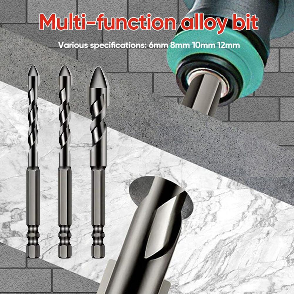3/4 Pcs Drill Bits Sets 6mm/8mm/10mm/12mm Masonry Drill Bits Tungsten Steel Metal Twist Drill Bits for Wood Glass Tile Plastic