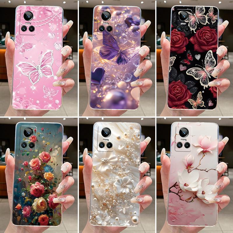 For Realme GT Neo 3 Case RMX3561 RMX3560 Cover Fashion Butterfly Flowers Soft Silicone Phone Case For Realme GT Neo 3 150W Funda