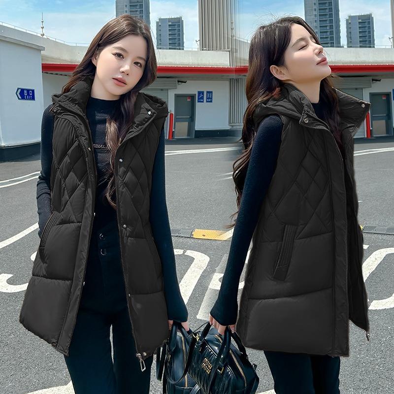 New Cotton Vest Women's Medium and Long Medium Mother Autumn and Winter Vest Hooded Vest Vest Jacket
