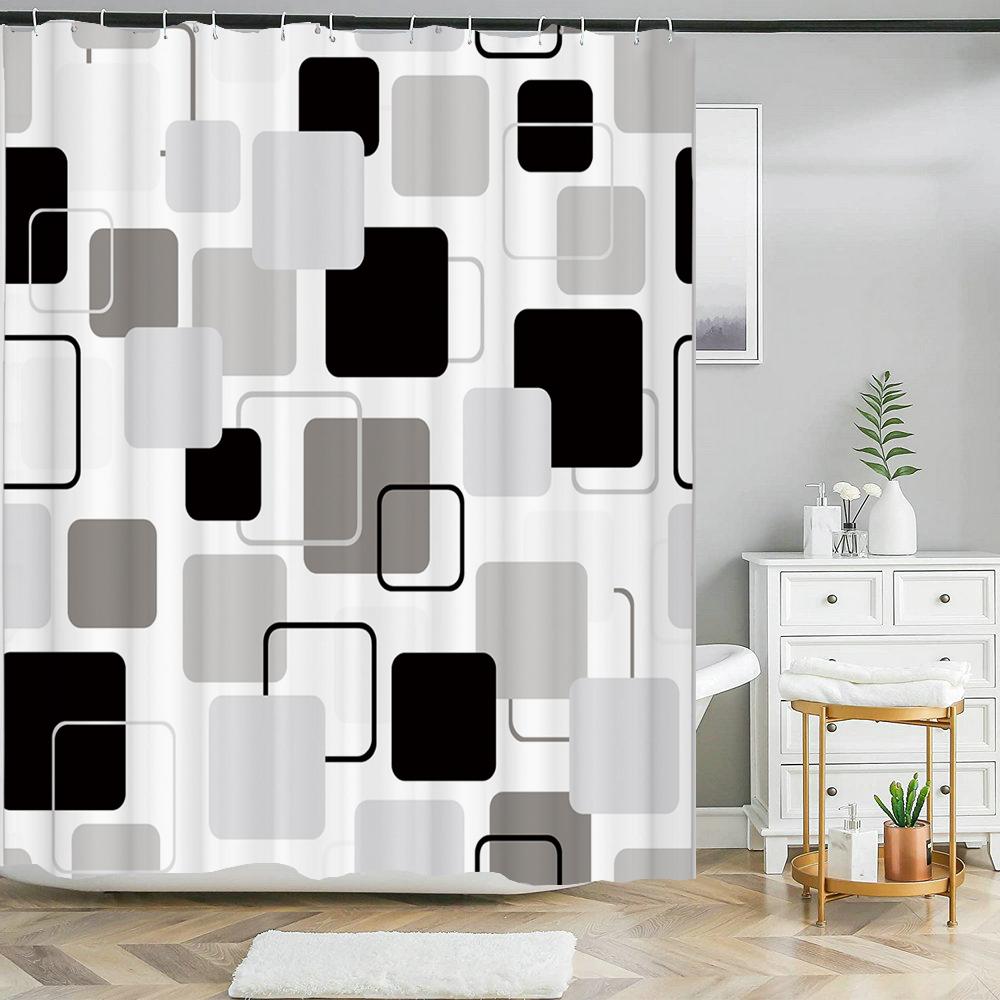 Tenda da Doccia Impermeabile con 12 Ganci Tende da Bagno Stampate Geometriche Classiche Tessuto in Poliestere Colorato Decorazione per Vasca da Bagno