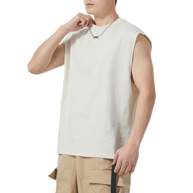 Puma Solid Color Running Training Fitness Comfortable Breathable Casual Crew Neck Vest Men tops Beige 538602-65