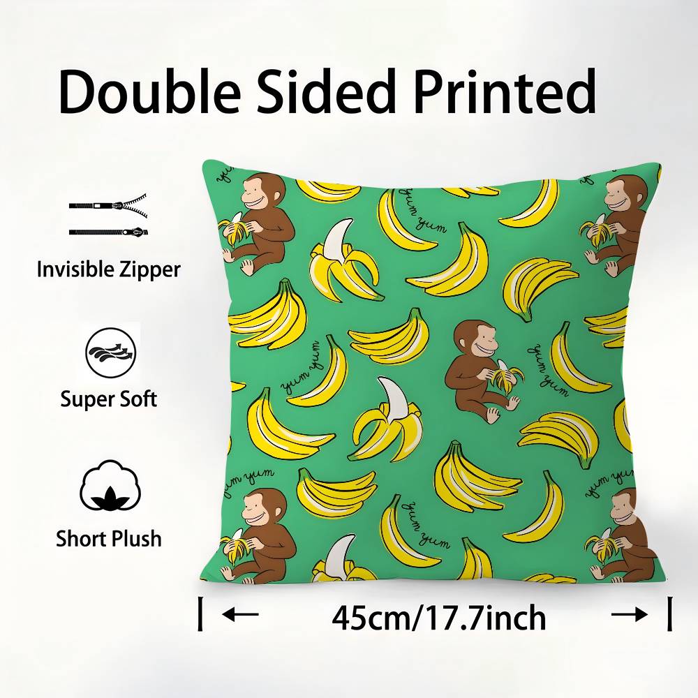 Good Night George Curious Monkey Pillow Case Sofa Decorative Home Double-sided Printing Short Plush Cushion Pillow Cover Gift