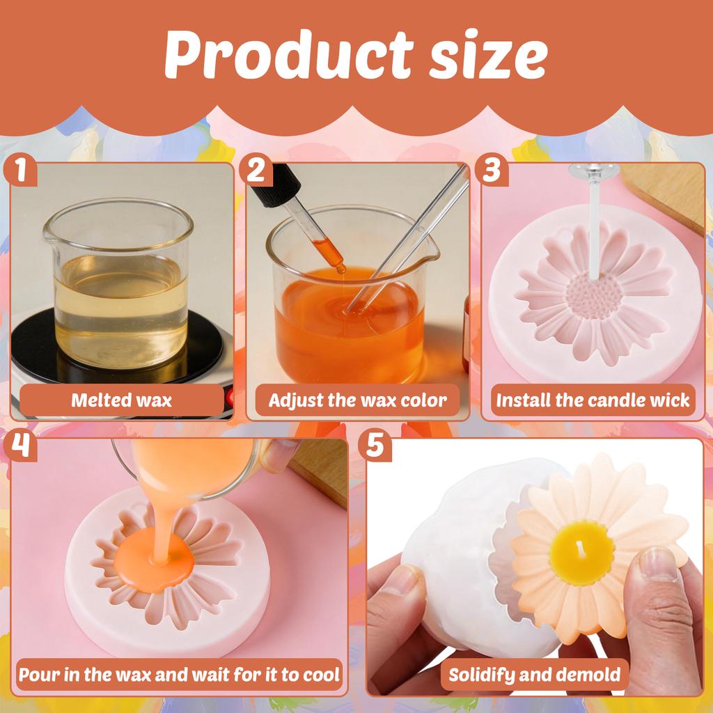 6/8/9 Pcs Flower Candle Mold Reusable Silicone Flower Candles Mold Scented Candle Making Molds with Candle Heart for Handmade