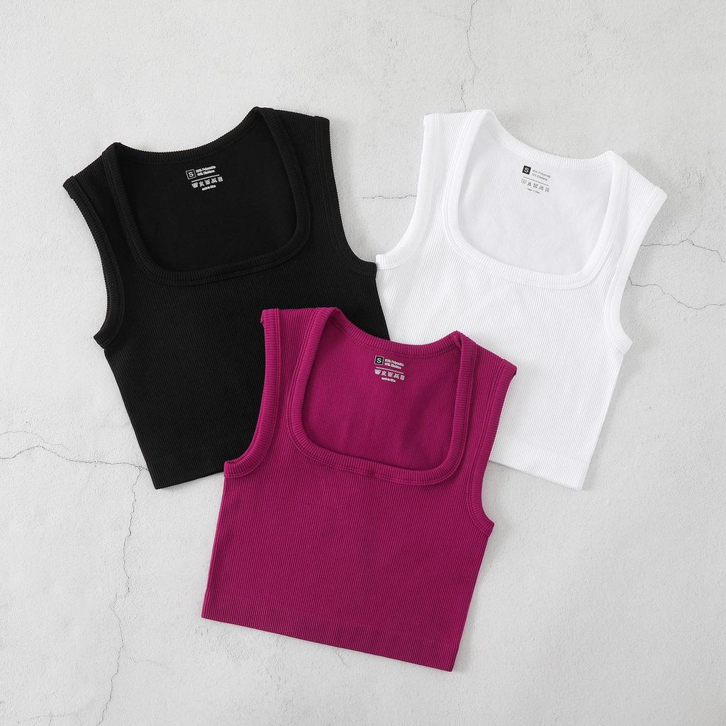 Plus Size Quick-Dry Ribbed Yoga Sports Tank with Square Neck