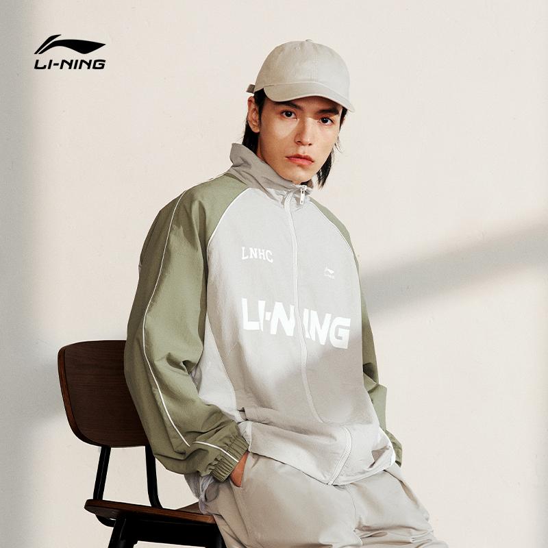 Li-Ning Windproof Water-Repellent Color-Block Letter Print Sports Jacket Unisex Jacket Mica-Gray AJDT741-4