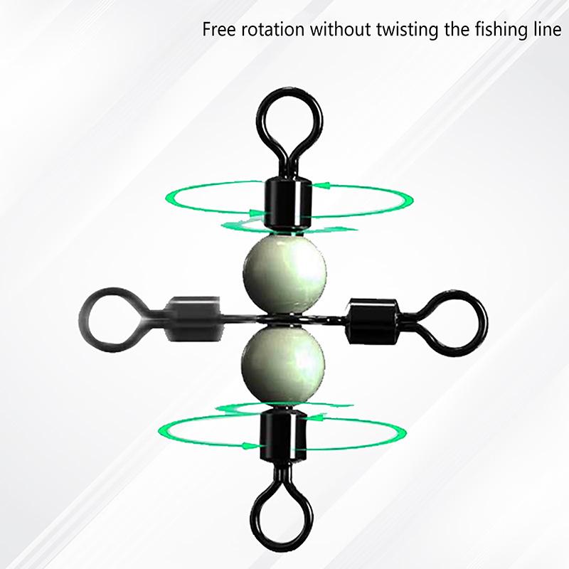 10Pieces Stainless Steel T-Turn 3 Way Fishing Connector Rolling Swivel Fishing Tackle Connector Luminous Beads Attract Fish