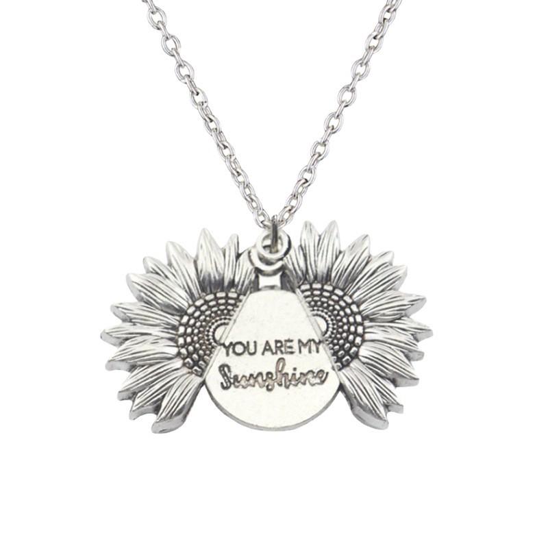 Engraved Double-Sided Sunflower Necklace - 'You Are My Sunshine'